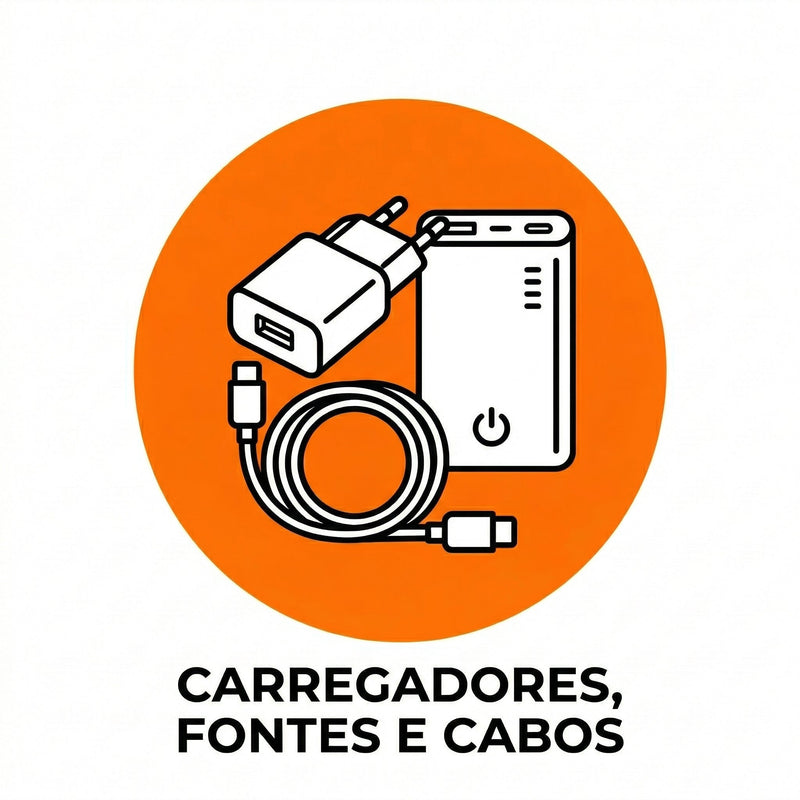 Carregadores, fontes e cabos