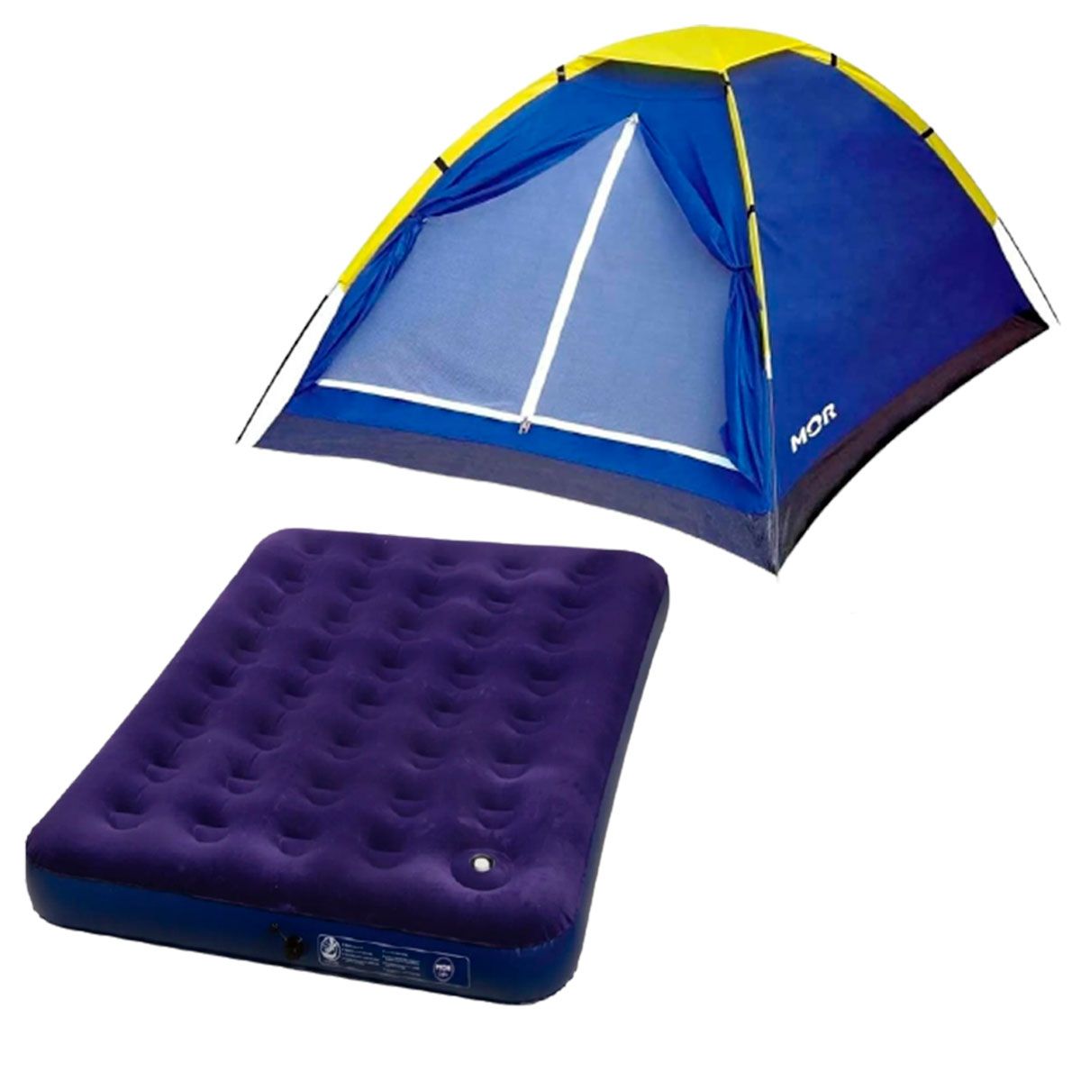 Barraca de camping e colchão inflável