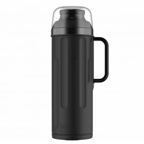 Garrafa térmica preta com alça e tampa transparente