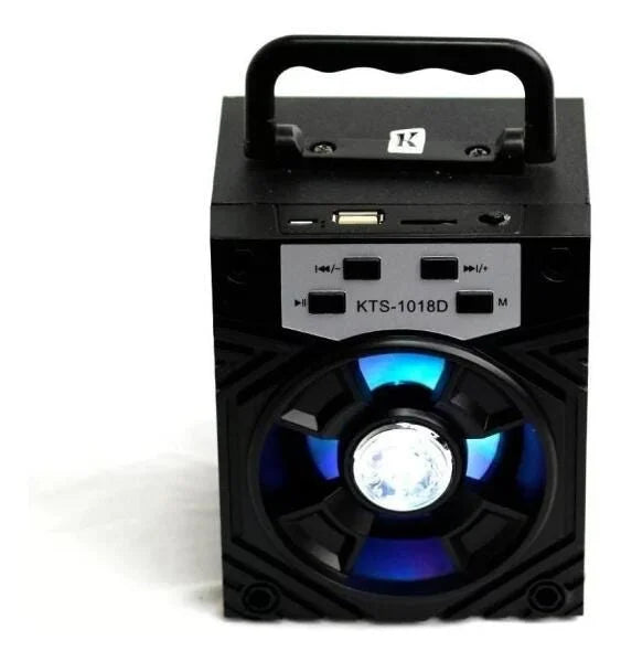 Caixa de Som Portátil Bluetooth KTS-1018B com LED RGB e Rádio FM